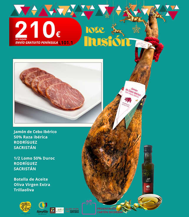 Lote ilusión navidad rodríguez sacristán jamón de cebo ibérico 50% Raza Ibérico