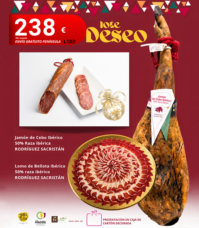 Lote Deseo de jamón de cebo ibérico por navidad Rodríguez Sacristán